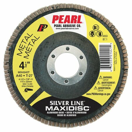 PEARL Silver Line AO Maxidisc Flap Disc 4-1/2 x 7/8 A40 T-27 MX4540T